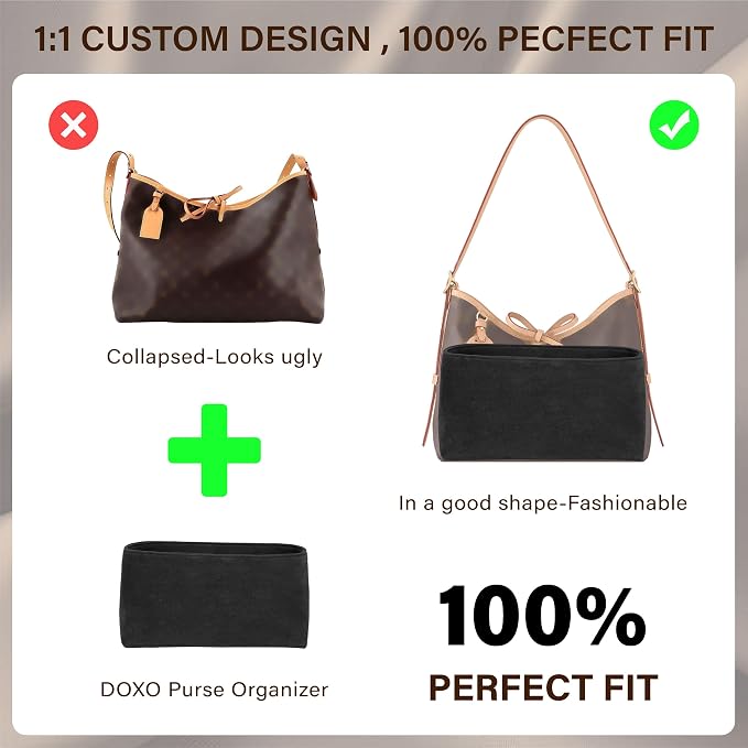 Doxo Velvet Purse Organizer Insert for LV Carryall PM, Carryall Bag Organizer Insert with Zipper Closure & YKK Zipper Pocket, Luxury Handbag Tote Lining Bag Shapers for Women (Black, PM) - Image 4