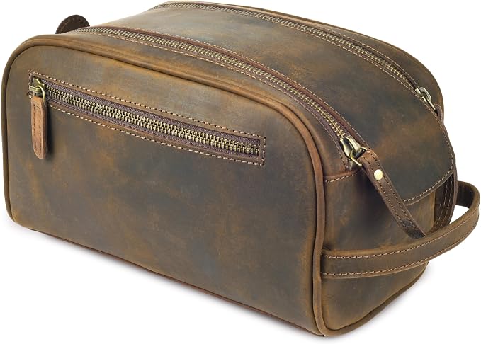 Rasavi Genuine Leather Travel Toiletry Bag, Handcrafted Vintage Water-Resistance Dopp Kit, Large Shaving & Bathroom Organizer - Gift for Men & Women - Rustic Town by Unknown