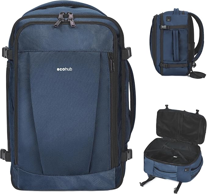 ECOHUB Travel Backpack 18x14x8 Spirit Airlines Personal Item Bag Carry On Backpack 13 Pockets Large Work Casual Daypack for men Airline Approved Waterproof Gym Backpack with Charging Port, Blue by ECOHUB