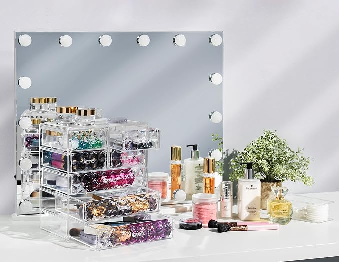 Sorbus Acrylic Makeup Organizer Set, 7-Drawer Vanity & Countertop Cosmetic Storage with Small & Wide Drawers, Diamond Makeup Storage for Brushes, Lipsticks, Jewelry – Holiday Gift for Women & Teens - Image 2