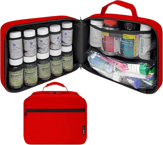 Large Pill Bottle Organizer & Medicine Bag for Travel, Red | Prescription bottle organizer with 10 bottle pockets and padded storage for medication bottles, supplements, vitamins by StarPlus2