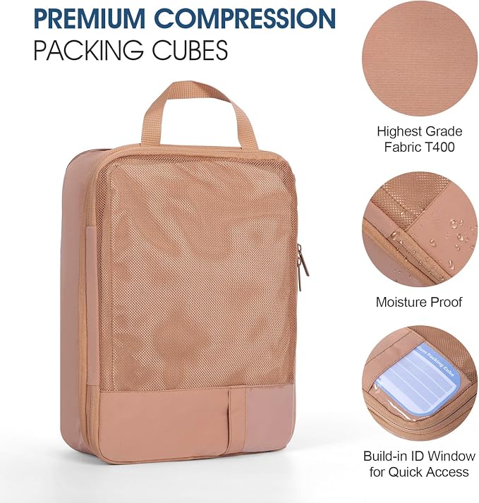 Compression Packing Cubes for Travel - Double Zipper Luggage Organizer Bags for Suitcases (6-Pack, Mocha) - Image 4