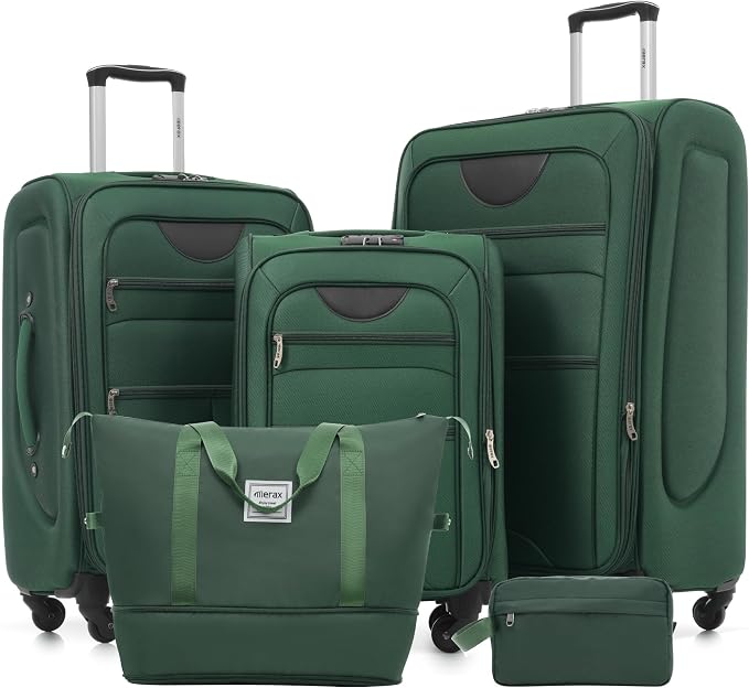 Merax Softside Luggage Set 3 Piece Suitcase with Duffel Bag Spinner Wheels | Lightweight Expandable Travel Luggage 22" 26" 30",Dark Green by Merax