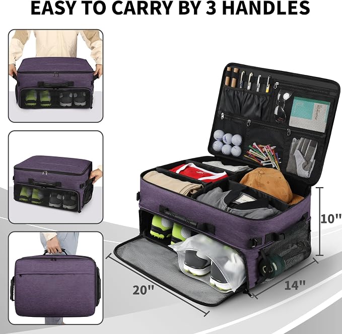 Extra Large Golf Trunk Organizer, Golf Gifts for Men Golfers, 20"x 14"x 10" 2 Layer Golf Trunk Organizer for Car, Water-resistant with Ventilated Compartment for 2 Pair Shoes and More Golf Accessories - Image 2