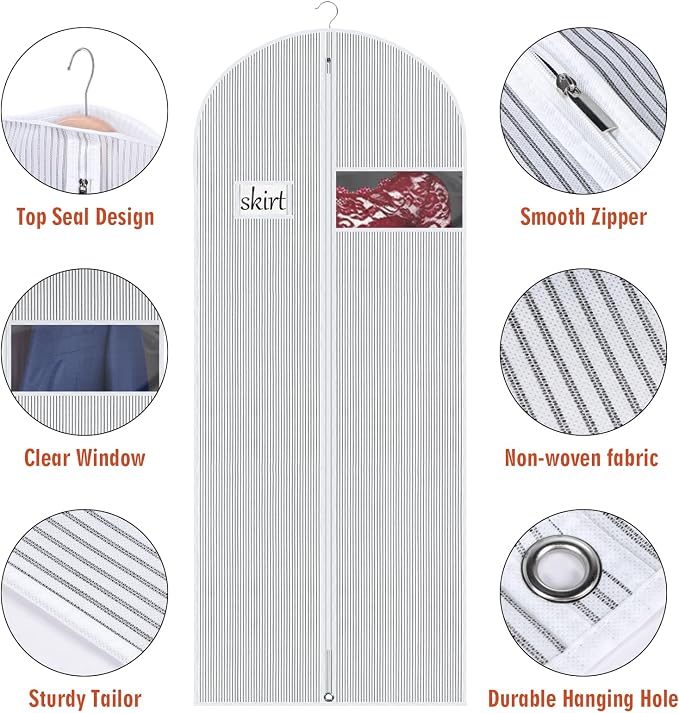 Univivi Long Garment Bags Dress Bags for Gowns, 60 Inch, 10 Pack, White | Breathable Dress Bag, Dustproof Hanging Garment Bag, Clear Window and ID Card Holder for Coats, Dresses - Image 3