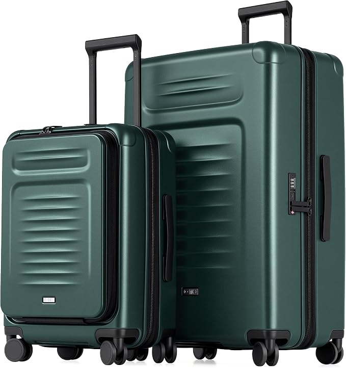 Coolife Luggage Sets Checked Suitcases - 2 Piece, Travel Carry on with Spinner Wheels, Expandable Hardside Large Suitcase with TSA Lock,20+29 Inch Green by COOLIFE