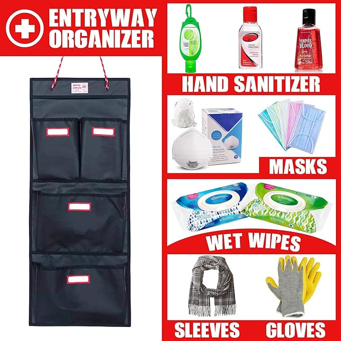 Rough Enough Locker Organizer Hanging Accessories Storage Organization with 4 Pockets for Work Door Gym Wall Black Tarpaulin - Image 4