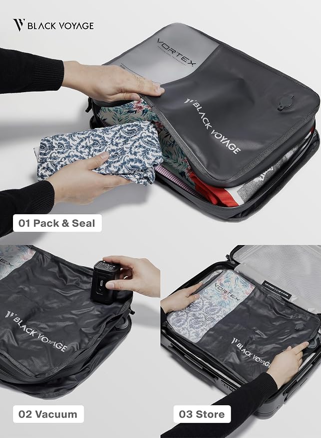 Black Voyage Reusable Vacuum Compression Travel Bag for Carry-On Suitcase and Backpack, Recycled IPX8 Waterproof Space Saver Vacpack (1-Pack, 21L - No Pump) - Image 7