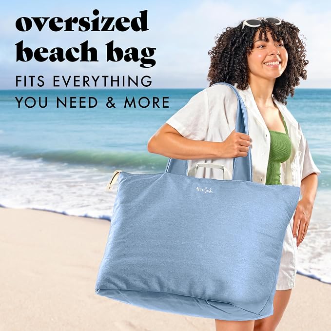 Fit & Fresh XL Beach Tote Bag for Women – XL Travel Tote with Zipper & Pockets, Oversized Canvas Pool Bag, Weekender Carry-On - Image 2
