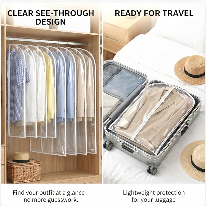 Amylove 10 Pcs 24 x 40 Inch Garment Bags Bulk Hanging Clothes Storage Covers for Closet Organization Dustproof Long Dress Bag Set for Wedding Dresses Gowns Coats Travel Suit (Transparent) - Image 5