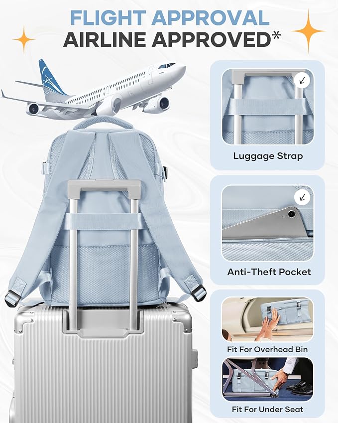 coofay Travel Backpack Carry on Flight Approved Mochila De Viaje Carry on Backpack for Airplanes Spirit Airlines Personal Item Bag 18x14x8 Inches Travel Bag Traveling Backpack for Women Men Grey Blue - Image 6