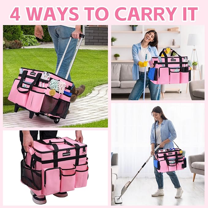 Extra Large Rolling Cleaning Caddy Bag with Wheels, Cleaning Baskets Bags with Detachable Trolley For Housekeepers , Water Resistant Cleaner Supplies Organizer with Wheels for Kitchen, Car - Image 5