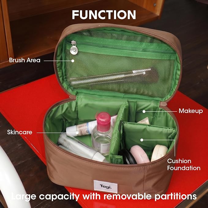 Tagi. Callme Hotdog Large Capacity Travel Makeup Bag, Waterproof Polyester Cosmetic Bag for Women, Wide-Open Flat Pouch for Toiletry & Travel, Portable Organizer with Handle & Dividers - Image 3