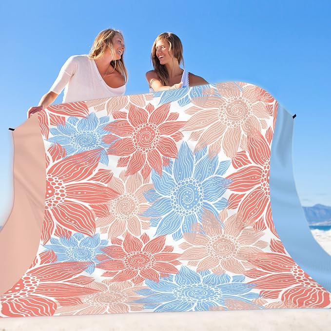 WIWIGO Beach Blanket Sandproof Extra Large Beach Mat Adults Waterproof Quick Drying Sand Free Mat Made By Premium Polyester with 4 Stakes & 4 Corner Pockets for Outdoor Travel Camping Hiking - Image 6
