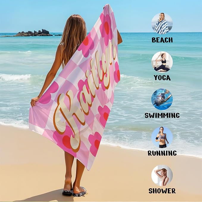 JML Personalized Beach Towel with Name, Custom Flower Beach Towel, Customized Microfiber Pool Towel, Quick Dry & Absorbent Swim Towel for Adult,Anniversary, Birthday, Summer Holiday,Vacation - Image 6