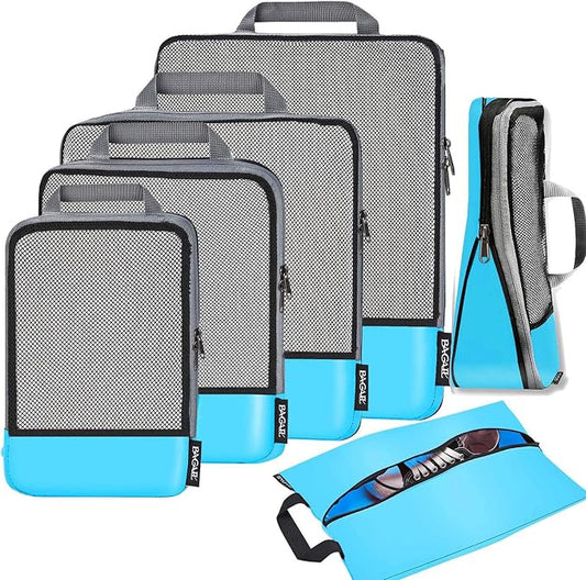 BAGAIL 4 Set/6 Set/8 Set Compression Packing Cubes Travel Accessories Expandable Packing Organizers (Half Mesh, 6-Blue) by BAGAIL
