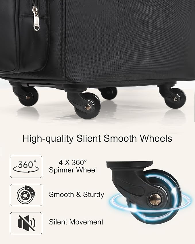 Relavel Rolling Makeup Train Case, Professional Hairstylist Traveling Bag with 4 Wheels & 2 Pouches, Adjustable Dividers, Heat Insulation Full Layer, Portable Cosmetics Storage Organizer Suitcase - Image 3