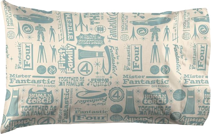Jay Franco Sheet Set with Fitted, Flat Sheets & Pillow Cover - Ultra-Soft Bedding with Pillowcase for Room Decor, Beige - Fantastic Four, 4 Piece Full - Image 3