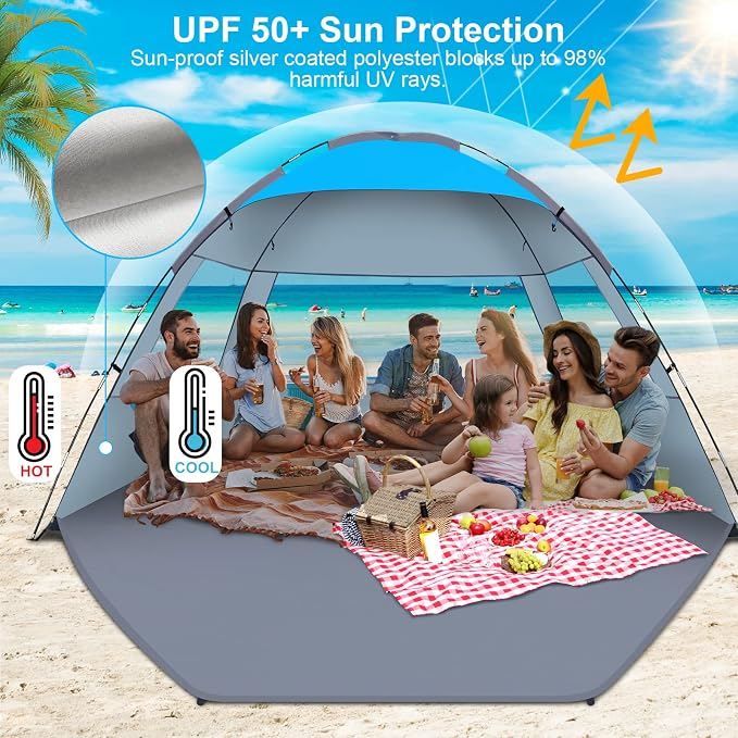 Gorich Beach Tent Sun Shelter for 3/4/6/8/10 Person with UPF 50＋ UV Protection, Lightweight & Easy Setup Beach Shade Canopy, Portable Beach Shade Tent Beach Cabana - Image 3