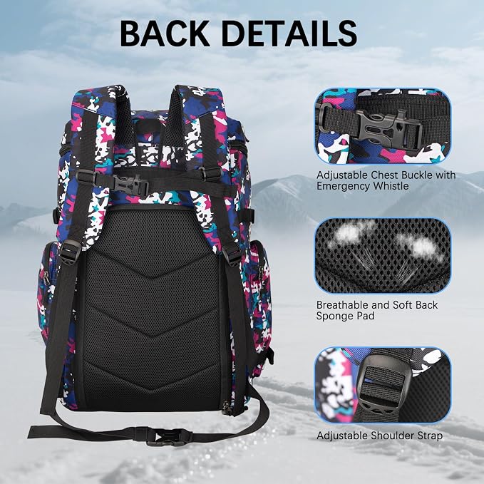 65L Waterproof Ski Boot Bag, Heavy Duty Snowboard Backpack for Helmet Goggles Gear, Air Travel Winter Sports Bag - Image 6