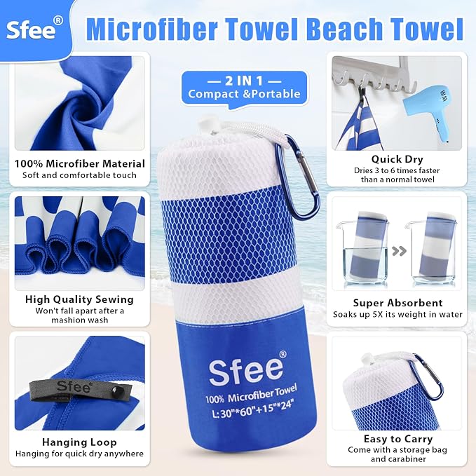 Sfee 4 Pack(8Pcs) Microfiber Travel Towel, Beach Towel Quick Dry Towel Camping Towel Super Absorbent Compact Lightweight Sports Towel Gym Towel Set for Beach, Gym, Hiking, Pool, Backpacking, Yoga - Image 3