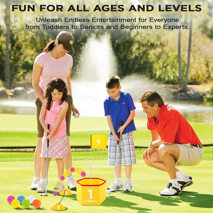 Backyard Golf Set for Kids, Adults and Family, Portable 6 Holes Golf Course with Balls, Flags and Carry Bag for Lawn, Park, Beach and Hotel - Yellow - Image 6