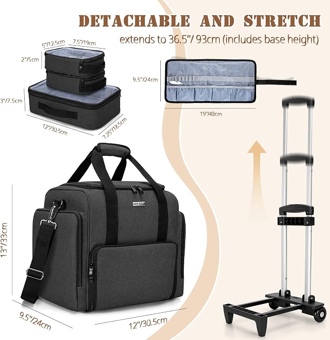 BAFASO Rolling Makeup Case with 3 Removable Pouches and 1 Makeup Brush Bag, Professional Makeup Train Case Cosmetic Bag with Detachable Dolly (Patented), Black | with1 Makeup Brush Bag, Professional Makeup Train Case Cosmetic Bag with Detachable Dolly,... - Image 5