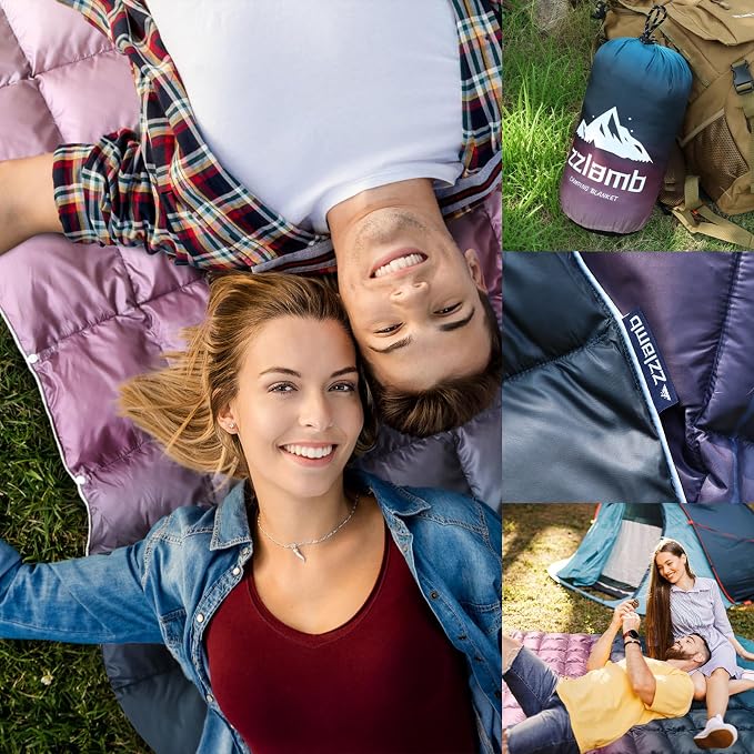 zzlamb Puffy Down Camping Blanket Water-Repellent, Down Throw Travel Blanket Portable for Outdoor, Light Warm Quilt for Couch Plane Car Theater Stadium Picnic RV Backpacking Hammock - Image 4