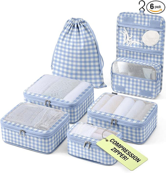 Vandel Space-Saving Compression Packing Cubes for Women with Hanging Toiletry Bag, Laundry Bag, Compressible Carry On Suit Case Organizer Luggage Packing Cubes for Travel Compression Organizer Bags by VANDEL