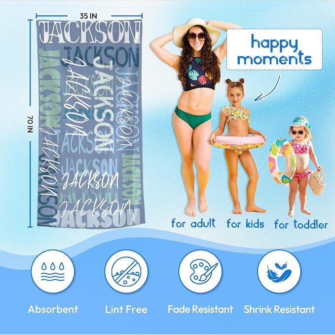 JML Personalized Beach Towel with Name, Custom Beach Towel with Name, Customized Microfiber Pool Towel, Quick Dry & Absorbent Swim Towel for Adult,Anniversary, Birthday, Summer Holiday,Vacation - Image 3