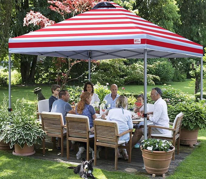 MASTERCANOPY 10x10 Pop Up Canopy Tent, 1 Person Setup Instant Shelter,Outdoor Portable Beach Canopy with Roller Bag, 4 Sandbags, 4 Ropes, 8 Stakes (10x10, Red Stripe) - Image 6
