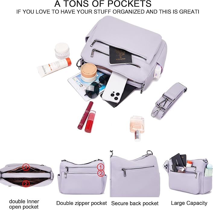 YZAOLL Large Crossbody Shoulder Bag for Women Vegan Leather Tote with Adjustable Wide Strap Work Purse with 10 Pockets