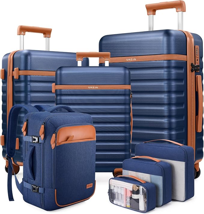 Luggage Sets 7 Piece, Durable Hardside ABS Carry on Luggage with Spinner Wheels & YKK Zipper TSA Lock, Large Checked Travel Suitcase With Backpack Set for Men and Women,20/24/28 Inch by Unknown