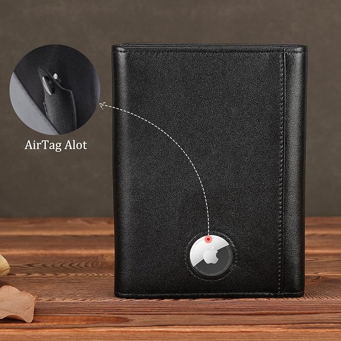 Polare Napa Leather Pilot Wallet Passport Holder RFID Blocking Tri-fold Travel Cover Document Organizer for Aviation Professionals (Black with AirTag Slot) - Image 6