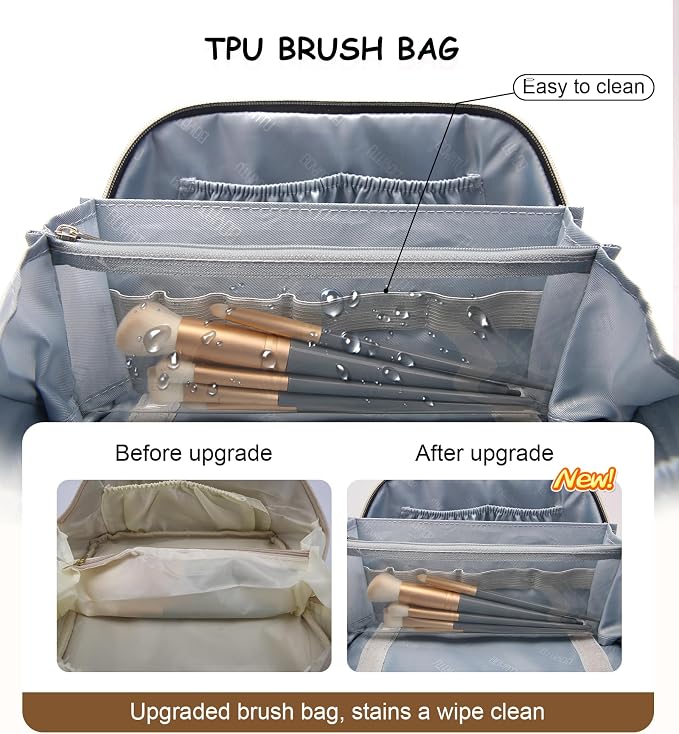 BOYATU Travel Makeup Bags Cosmetic Organizer Bag: 3 Pcs Set Large Capacity Floral Make up Bag with Compartments - Waterproof Leather Toiletry Bags with Handle for Women (17-Apricot) - Image 5