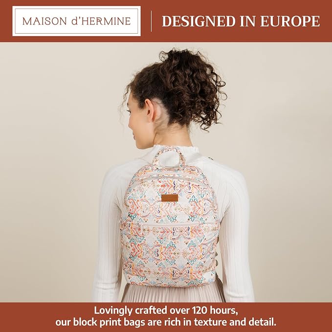 Maison d' Hermine Backpack for Women Men Cotton Shoulder Multipurpose Rucksack with Small Pouch Lightweight Multi Pocket Bag for Travel Work Beach Perfect for Spring Summer (Oris - Beige) - Image 2