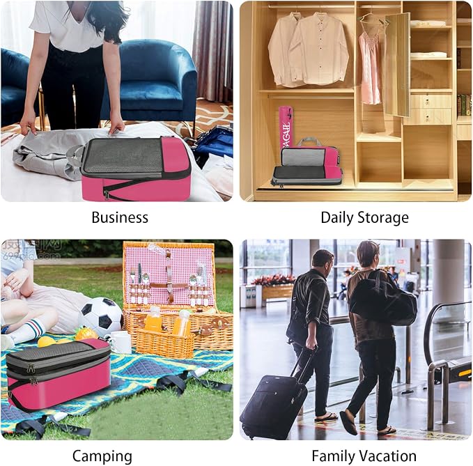 BAGAIL 4 Set/6 Set/8 Set Compression Packing Cubes Travel Accessories Expandable Packing Organizers (Half Mesh, 6-Fuchsia) - Image 6