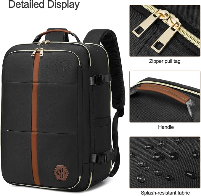 40L Travel Laptop Backpack for Women & Men, Airline Approved Carry On Luggage Overnight Bags, Waterproof Personal Item Bag, Weekender Essentials Backpacks Vacuum Backpack Black - Image 9