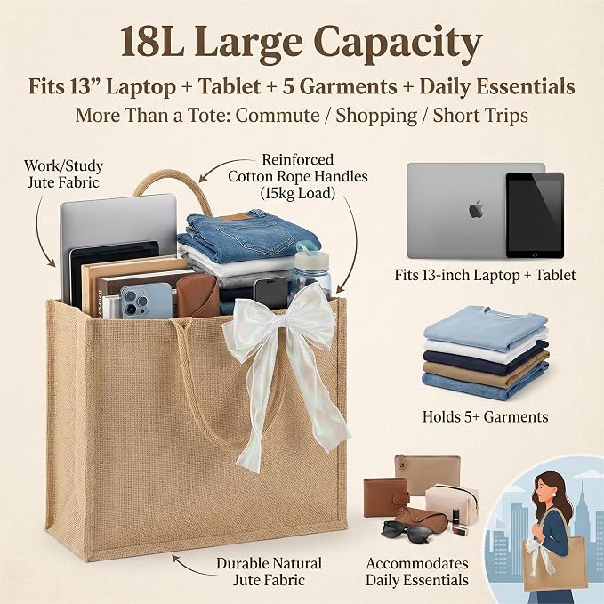 Large Burlap Tote Bags Set with Handles,Jute Tote Waterproof Reusable Bridesmaid - Image 4