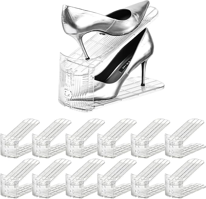 Shoe Slots Organizer，12Pack Clear Shoe Stackers for a Pair of Shoes,Adjustable Shoe Rack with Three Levels，Shoe Storage Shoe Space Saver by beehomay