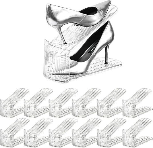 Shoe Slots Organizer，12Pack Clear Shoe Stackers for a Pair of Shoes,Adjustable Shoe Rack with Three Levels，Shoe Storage Shoe Space Saver by beehomay