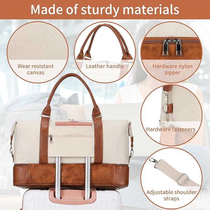 Women's Weekender bag Travel Duffel Bag with Shoe Compartment 21-inch Airline-Approved Carry-On, 2-Piece Overnight Bag Set Personal Item Luggage - Image 4