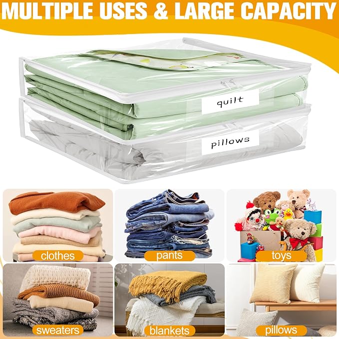 Plastic Storage Bags with Easy-Glide Zipper, Pack of 8, Durable Clear Vinyl Zippered Storage Bags for Clothes Sweaters Comforters Blankets Sheets Bedding (10.5 x 10.5 x 2.5 Inch, White) - Image 6