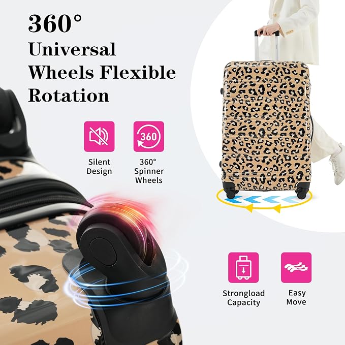 Merax Suitcase Set, Hardshell Luggage Sets 3 Piece with Spinner Wheels | Expandable Durable Suitcase with TSA Lock Lightweight 20" 24" 28", Brown Leopard - Image 4