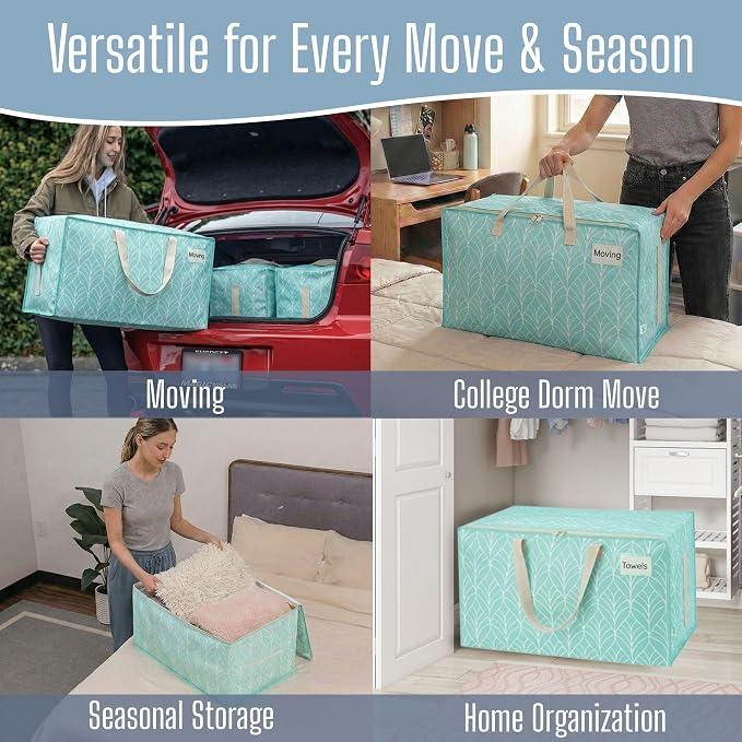 VENO 8 Pack Extra Large Heavy Duty Moving Bags with Wide Opening & Reinforced Handles, Reusable Storage Tote Bags with Strong Zippers for Clothes, College Dorm Essentials & Moving Supplies - Image 6