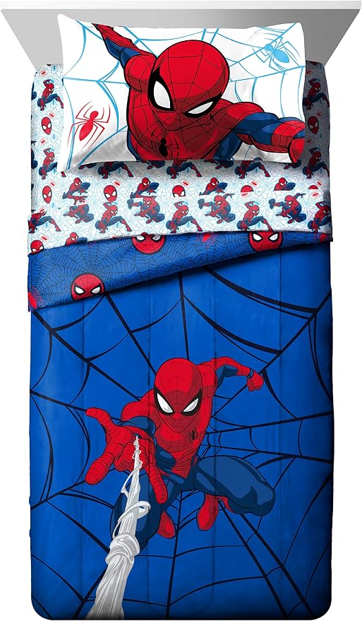 Marvel Spiderman Twin Comforter Set 5 Piece Kids Bedding for Boys, Blue | Bed in a Bag, Comforter Sheets Sham Pillowcase, Official Brand, Soft Microfiber, Machine Washable, Easy Care, Boys Gift - Image 2