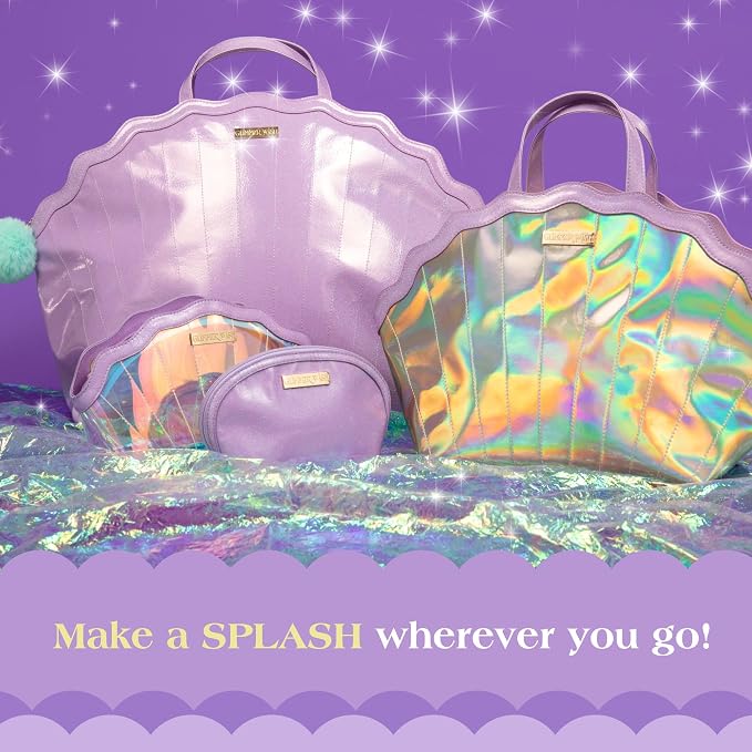 Glimmer Wish Mermaid Travel Luggage Set - Overnight Bag, Shell Cosmetic Bag, Selfcare Keepall, and Purple Pearl Pouch, Set of 4 Travel Bags for Teens and Girls - Image 4