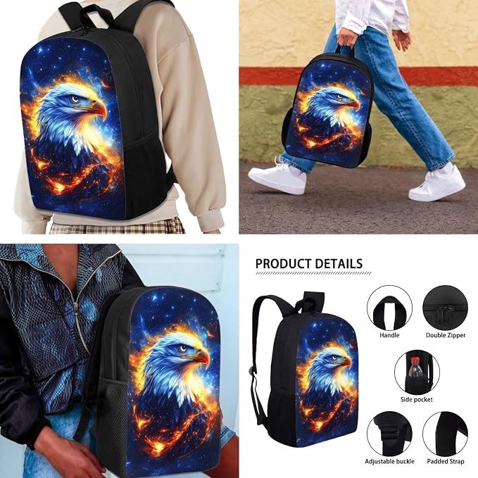 Mumeson Eagle Flame 3 in 1 Backpack for Students,Lightweight School Bags Rucksack Large Bookbags Backing to School Daypack Insulated Lunch Tote Bag with Pencil Case Pouch Storage - Image 4