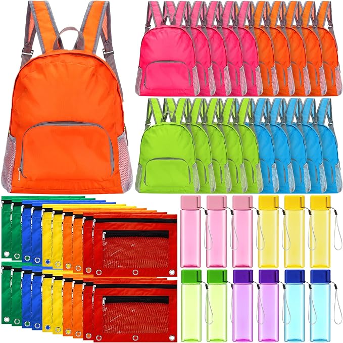 60 Pcs School Supplies Bulk Backpacks Water Bottle Pencil Pouch for Kids Backpack Donate Set for School Students(Square Bottle,Green&blue&orange&fuchsia) by Bulyoou
