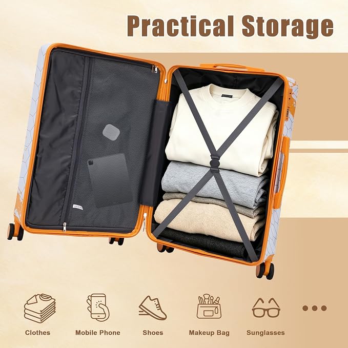 Hardside Luggage Sets, Lightweight Stripes Suitcase with Spinner Wheels, Yellow-PC - Image 7